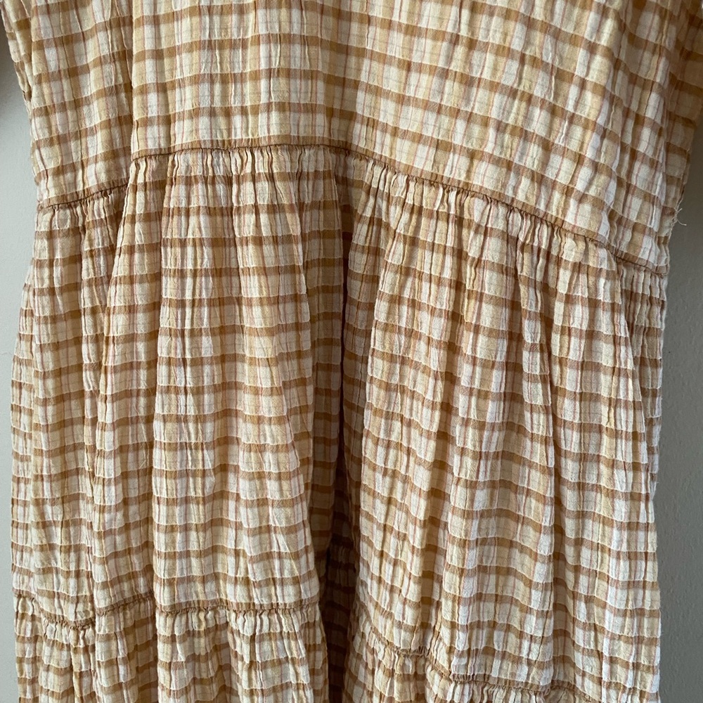Bobbie Wren Boho Tiered Maxi Dress in Tan Check Print Large - Picture 3 of 9